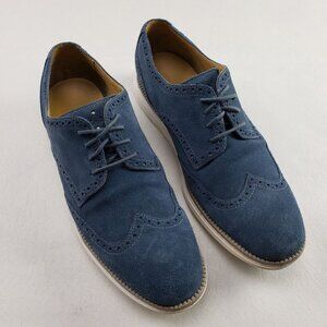 Cole Haan Lunargrand Wingtip Oxford Shoe Mens 11.5 Blue Suede Lace Up Dress